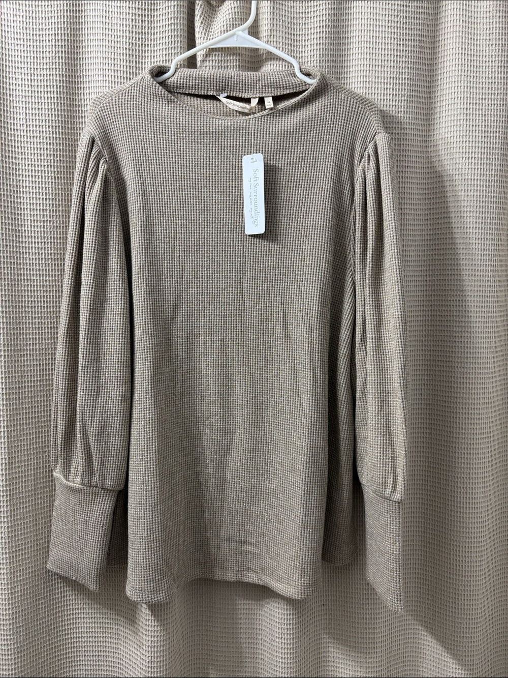 Soft Surroundings Taupe Textured Puff-Sleeve Thermal Top